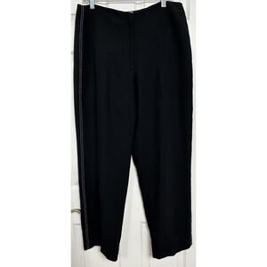 Apostrophe Women’s Black Lined Dress Pants Straight Leg Embroidered Side Size 16